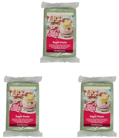 FunCakes Pasta di Zucchero Botanical Green: facile da usare, liscia, flessibile, morbida e pieghevole, perfetta per decorare torte, halal, kosher e senza glutine. 250 gr (Confezione da 3)