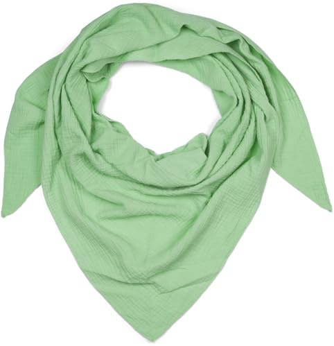 styleBREAKER foulard triangolare in mussola da donna in 100% cotone | foulard tinta unita morbido e leggero | sciarpa alla moda per tutte le stagioni - Made in Italy, 196 x 84 cm, Verde mela