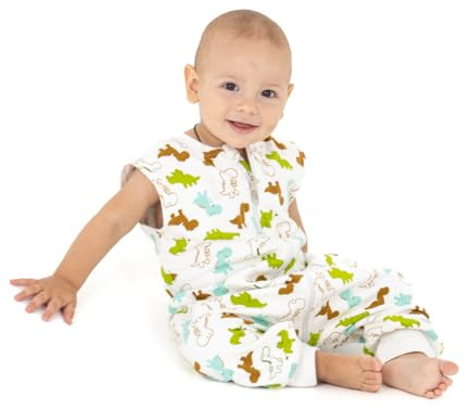 DANKA® Baby sommarsovsäck med ben – tunn sovsäck med fötter av 100 % bomull – OEKO-TEX, dragkedja, andas – för vår, sommar och höst, Dino, 18-36 Monate