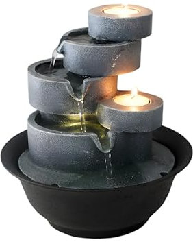 Primrose 21cm Slate Effect Cascading Bowls Tabletop Water Feature with LED Lights