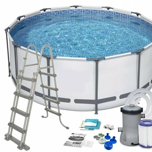 Steel Frame Above Ground Pool – Durable Triple-Layer Liner & Rust-Proof Frame, Family Backyard Swimming Pool with Pump, Ladder & Repair Patch – Easy Setup for Summer Fun (5,500 Gallons) (144in，48in)