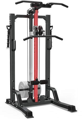 Pull Up Bar Power Tower Dip Station,Cable Machine-Integrated 450LBS Multi-Function Adjustable Height Fitness Strength Training Equipment for Home Gym Strength Training Equipment (Black Plus)