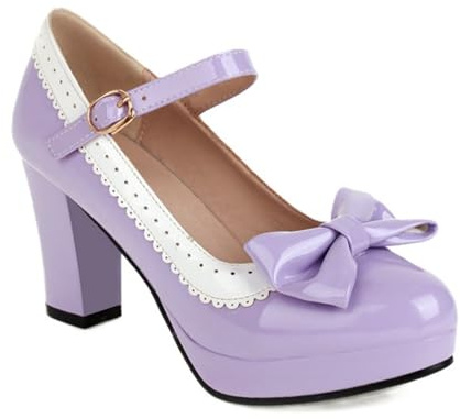 Scarpe Donna Mary Jane Heels Chunky Platform Pumps Cute Strawberry Print Pois Color Block Fiocco Retro Lolita Style Comfort Scarpe Eleganti per Cosplay Festa Daily Wear Casual Fashion