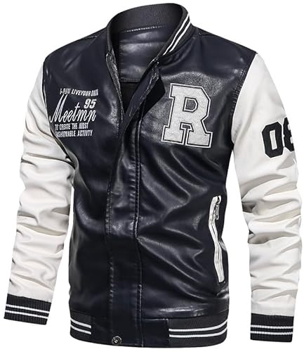 Hommes Veste Casuel Cuir PU Teddy Baseball Blouson avec Doublure Jackets