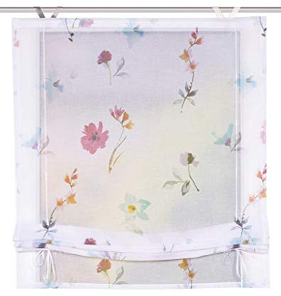 HOME WOHNIDEEN Modernes Bändchenrollo PULORI aus transparentem Voile in Leinenstruktur, Farbe: Rot, Verschiedene Breiten, (130 x 45 cm)