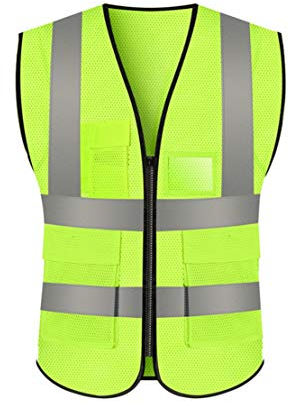 JZK Gelbe XXXL Mesh Sicherheitsweste mit Taschen und Reißverschluss, hohe Sichtbarkeit Sichere Netz Weste Warnweste reflektierende Jacke für Männer Frauen Erwachsene, hi viz weste
