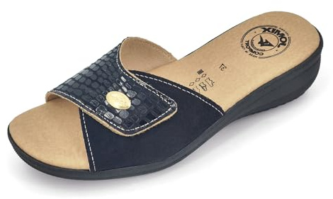 JOMIX Zapatillas Casa Mujer Chanclas Mujer Verano con Hebilla Pantuflas Anatómicas Ortopédicas Chanclas Cómodas con Puntera Abierta Banda Ajustable, Fabricadas en Italia