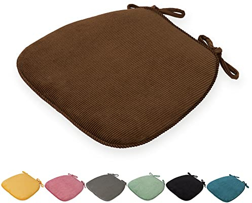 DOTBUY Kordsamt Stuhlkissen mit Bändern Abnehmbarem rutschfeste Sitzkissen Stuhl Waschbar Sitzpolster Sitzauflage für Gartenstuhl Gartenbank Terrasse Indoor Outdoor (Braun,43x41x35cm)