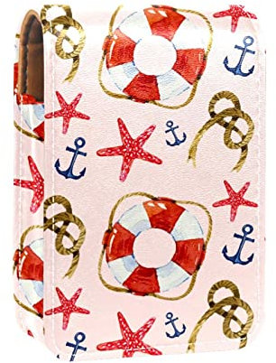 Lip Gloss Holder Lipstick Case Portable Mini Lipstick Storage Box Travel Lipstick Organizer Case with Mirror for Women Rope & Lifebuoy