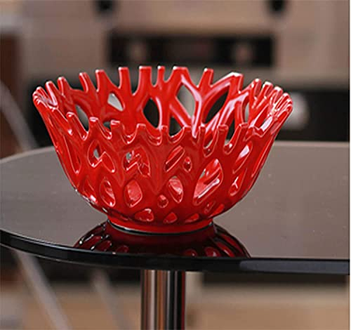 European Fruit Bowls Fruit Etagere Fruit/Vegetables Basket Bowl Display,Pastoral Ceramic Fruit Plate Living Room Decoration (Red)