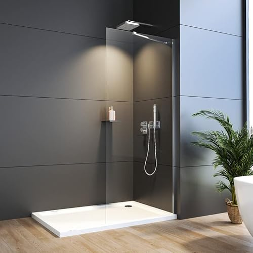 WDWRITTI Walk in Duschwand 80x185cm Walk in dusche mit Stabilisator aus 6mm ESG Glas, Walk in Duschtrennwand Walk-in Duschabtrennung
