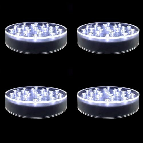 LARDUX Pack of 4 Led Light Base - 6 Inch Round Display Pedestal Light Stand Plate Flat for 3D Crystal Cube Glass Art Acrylic Statues - USB Charge or Battery Powered
