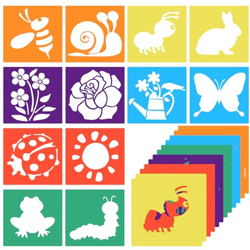 12 Stk Schablonen Kinder Malschablonen Set,20x20cm Cartoon Malen Tierschablonen,Große Schablonen Wiederverwendbar Malerei Schablonen Tiermalerei Schablone,für Leinwand Papier Wänden Holz DIY Handwerk