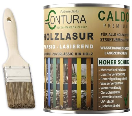 Contura Holzlasur 750ml. Langzeitschutz Lasur + Pinsel Holz Außen Dauerschutzlasur Holzfarbe (Grün - 10.45)