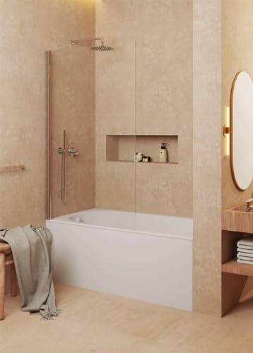 SOULBATH Mampara de bañera Frontal de Hoja abatible 180º- Transparente - Cristal Templado 6 mm Antical - Perfilería Cromo - Ancho 85 cm - Alto 150 cm