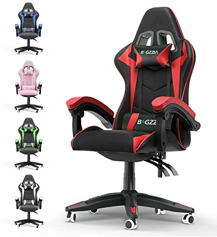 bigzzia Sedia da Gaming, Ergonomica, Per Gamer, con Cuscino Lombare e Poggiatesta, Regolabile in Altezza, Sedia Per Computer, Per Ufficio (Rosso)