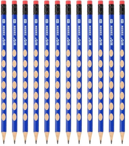 M&G Wooden Triangular Pencils, 12 Pcs HB Graphite Round Pencils with Eraser for Classroom & Office, Blue