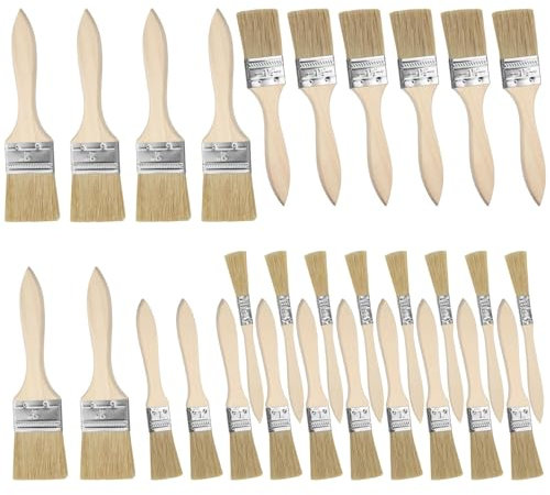 30 Stück Pinsel Malerpinsel Set 1.27/2.54/3.81/5.08 cm Flachpinsel Lasurpinsel Holz Außen Lackpinsel für Lacke Malerbedarf Paint Brush Pinsel Breit Wandfarbe Holzlasur Holzgriffpinsel Streichpinsel