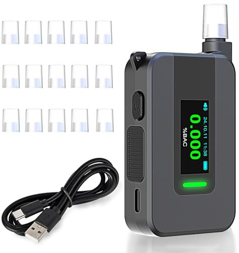 TOWALIVE Alkoholtester mit elektrochemischem Sensor, alkoholtester polizeigenau, Promillemessgerät mit 15 Mundstücken, alkoholmessgerät mit IPS HD-Anzeige, Enthält fest verbauten Akku und Ladekabel