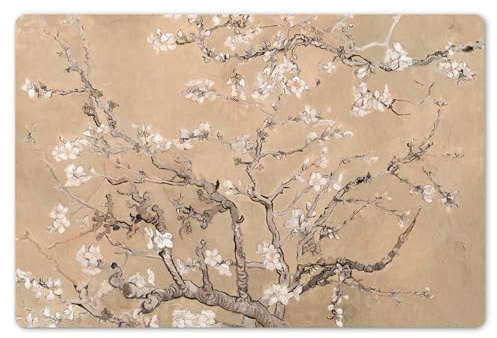 KitchenYeah© Set de 6 Manteles Individuales PVC 45x30 cm Salvamanteles Plástico Tapete para Mesa Comedor Moderno y Lavable Placemat Almendro En Flor - Beige - Arte - Van Gogh