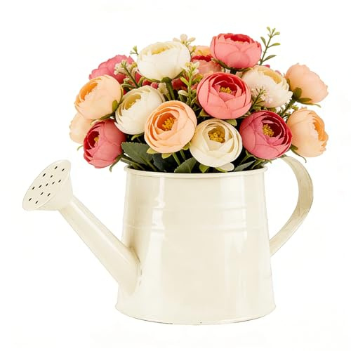 Regadera de metal galvanizado de 1 litro y cubo de ducha de hojalata, ligero y duradero para plantas pequeñas de interior y exterior, riego en jardines (blanco)