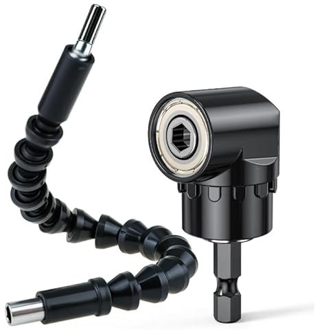 Ferizzia 2 Piezas Adaptador de Destornillador Angular Set, 105 ° Adaptador para Atornillador Angular y 295 mm Extensor Flexible, 1/4 de Pulgada Broca, Accesorios Taladro, para Espacios Estrechos