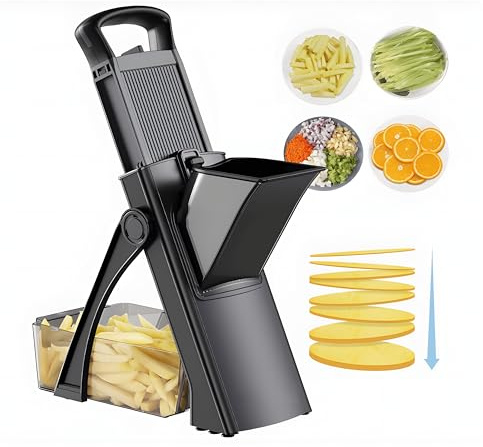 Mandoline de Cuisine Sécurisée, Coupe-Légumes Multifonction avec 35+ Réglages & Épaisseurs, Trancheuse à Pommes de Terre, Coupe-Frites et Découpeur de Légumes pour Préparation des Repas (Noir)