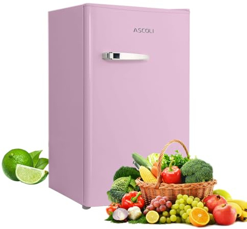 ASCOLI Retro Mini Fridge 85L, Compact Refrigerator, Under Counter Fridge, Direct Cooling, Super Quiet, Adjustable Racks, Metal Handle, Mechanical Control, Led Light