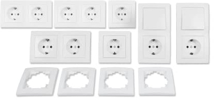 McPower | Schalter und Steckdosen Set Flair Niveau | 23-teilig | UP | weiß | Wechselschalter & Steckdosen | Rahmen 1-fach & 2-fach | 250V