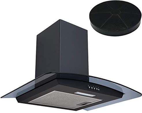 SIA CGHS60BL 60cm Black Smoked Curved Glass Cooker Hood Extractor Fan And Filter