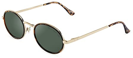 CLANDESTINE - Gafas de Sol Unisex - Modelo Ovalado - Color Gold Habana - Lentes de Nylon en Color Verde Oscuro con Filtro HD - Montura de Acero - 144 x 51 mm