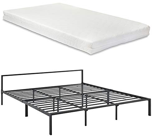 [en.casa] Metallbett 180x200 cm Minimalistisches Bett mit Matratze und Lattenrost Doppelbett Kaltschaummatratze ÖKO-Tex Standard 100 Ehebett Stahl Schwarz