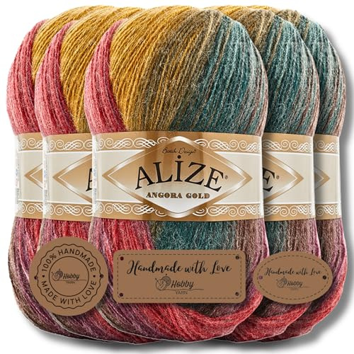 Alize 3368 - 5 ovillos de lana turca de 100 g, en 20% lana virgen, 80% acrílico, color sólido, para tejer a mano, Yarn