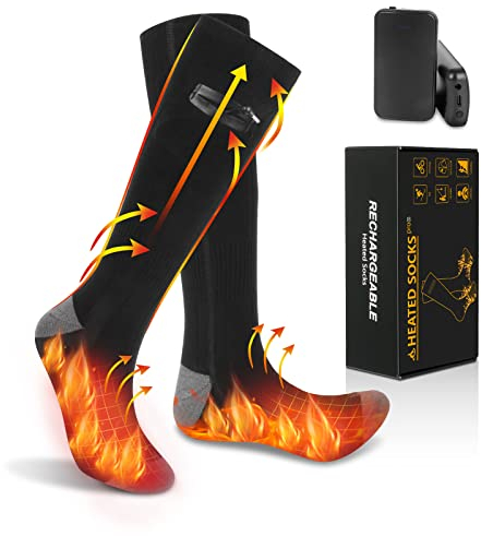Rtdep Beheizte Socken, 3.7 V 4000 mAh elektrische Socken, beheizte Socken für Herren, Fußwärmer für Damen, Winter warm, beheizter Fußwärmer zum Skifahren, Reiten, Angeln, Wandern (grau, Fuß: 3.5-9.5)