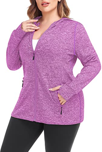 COOTRY Womens Plus Size Workout Jackets Full Zip Up Athletic Running Gym