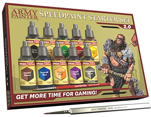 The Army Painter, Speedpaint 2.0 Starter Set Combo, 10 x 18 ml Acryl Contrast Modellbau Farben Set, inkl. 1 metallic & 2 Pinsel - Modell Malen für Wargames Tabletop Figuren & Miniaturen