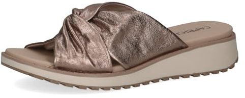 CAPRICE Damen Pantoletten aus Leder mit Fußbett, Beige (Taupe Metallic), 39 EU