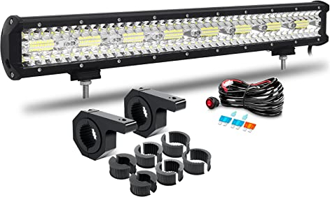 RIGIDON 8D 23 Zoll 59cm 480W LED Arbeitsscheinwerfer Bar mit Kabelbaum, 12V 24V Led Lichtleiste offroad beleuchtung, 2 x Arbeitsleuchten Halterung 25mm-50mm für 4x4 Auto Traktor SUV KFZ Fahrzeuge