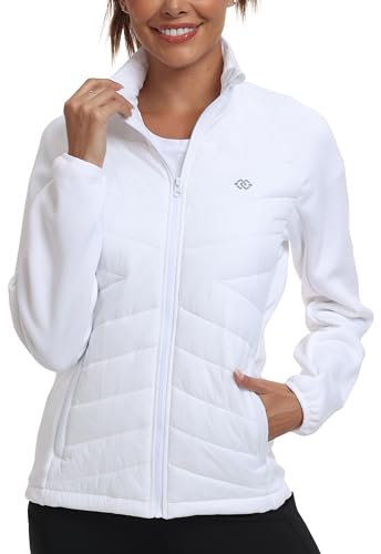 MoFiz Fleecejacke Damen Winterjacke Leichte Daunenjacke Stehkragen Sweatjacke ohne kapuze mit ReißverschlGröße USs Weiß Größe US S/EU M