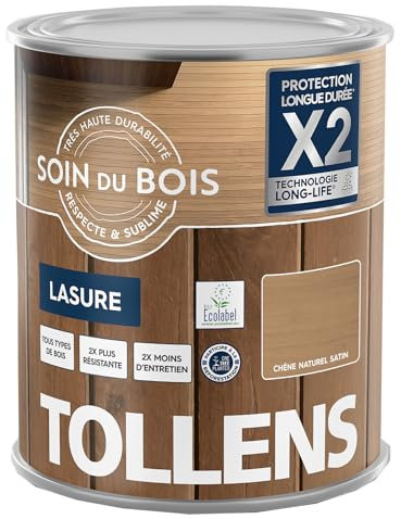 Tollens - Lasure - Ultra Résistante - Adhérence Renforcée - Protège et Décore - Protection Anti-UV - Technologie LONG-LIFE - Satin - Chêne Naturel - 1 L