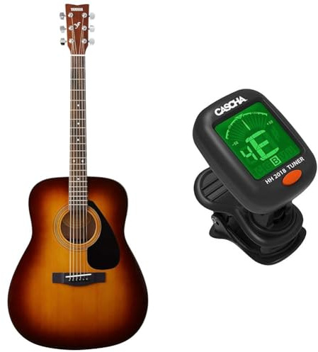 Yamaha Guitarra Acústica Folk 4/4 de madera, 63.4 cm, 25 pulgadas & CASCHA HH 2018 Afinador Cromático para Guitarra, Bajo, Violín y Ukelele