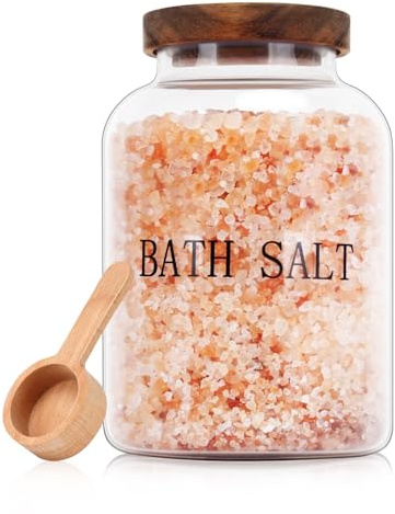 BKYFPQ 74 oz Glass Bath Salts Jar,Bath Salt Container with Wooden Lid and Scoop,Bathroom Organizers and Storage,for Bathroom Bath Decor,Home Decor,Bathtub Accessories for Women