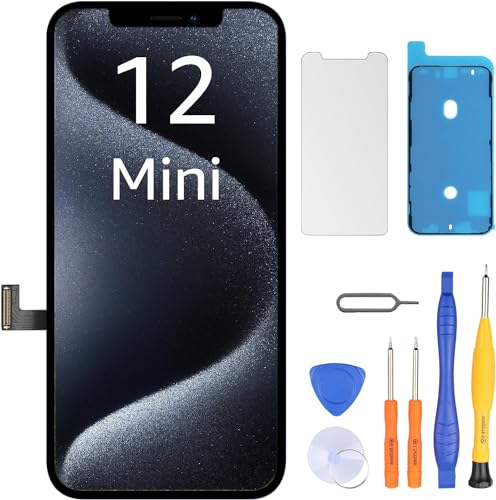 LL TRADER Écran de rechange pour iPhone 12 Mini LCD Retina 5,4 FHD Display COF, écran tactile numériseur avec kits d'outils de réparation, ruban adhésif étanche et protocole d'écran