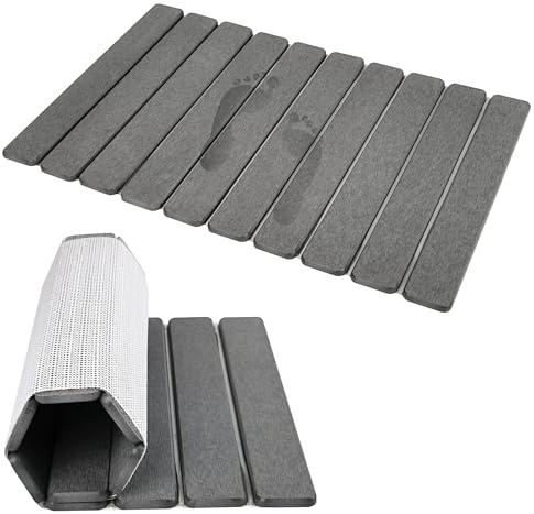 Day Moon™ Stone Bath Mat, Diatomaceous Earth Shower Mat, Non-Slip Super Absorbent Quick Drying Bathroom Floor Mat, Natural, Easy to Clean (23.6 x 15.35 Dark Grey)