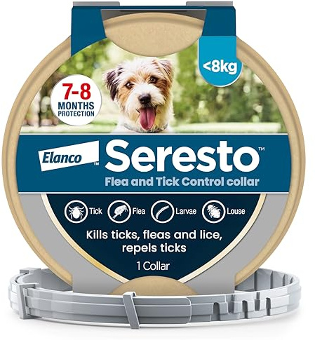 Seresto Flea and Tick Control Collar For Small Dogs Up To 8kg (1 Collar), Long-Lasting & Simple Treatment For Dogs, 7-8 Months Of Protection, Keeps Pets Protected From Fleas & Ticks