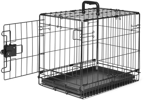 Amazon Basics - Gabbia per Cani e Pieghevole in Filo Metallico con Vassoio, Porta Singola, 46 x 32 x 38 cm, Nera
