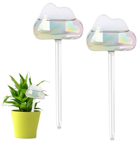 RoxNvm Sfere Irrigazione Piante, 2 Pezzi Bicchiere Irrigazione a Goccia per Vasi, Forma di Nuvola Irrigazione Piante Vacanza, Irrigazione Automatica Vasi, per Piante in Vaso da Interno ed Esterno