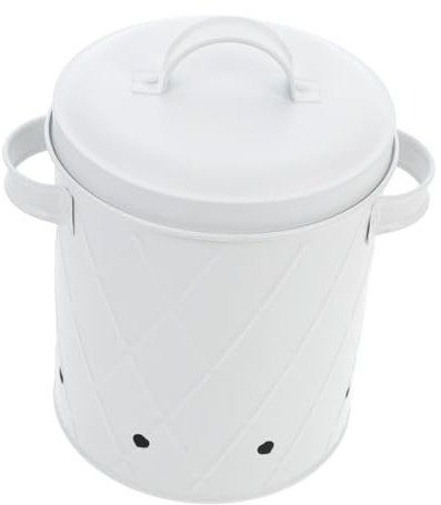 Cabilock Vegetable Storage Bin Medium White Metal Iron Kitchen Pantry Onion Garlic Potato Holder with Aeration Holes for Fresh Produce Storage and Home Organization