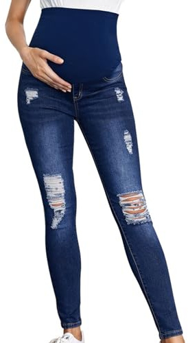 Jean Grossesse et Femme Enceinte, Coupe Slim Bandeau Haut Stretch et Confortable Jeans Enceinte Skinny Push up Fesse Pantalon de maternité Jegging Idèal Tout au Long de Votre Maternité