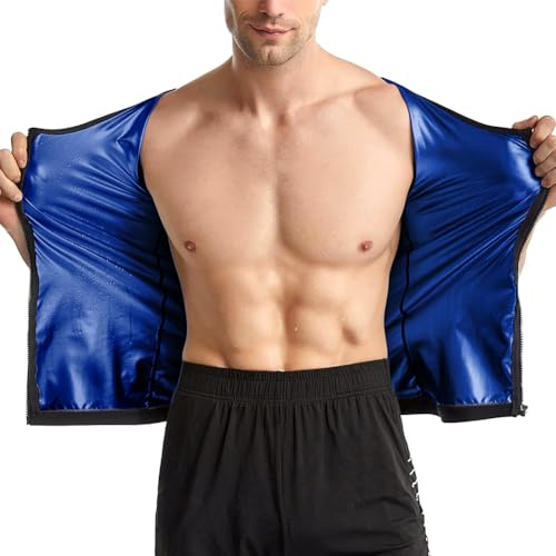 DiULi Men Sauna Zipper Jacket, Sweat Sauna Suit, Body Shaper Slimming, Weight Loss Suit, Trimmer Hot Corset, Gym Workout Fitness Tank Top, L